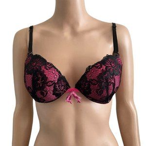 Dollhouse Bra Womens 34B Pink Black Lace Overlay